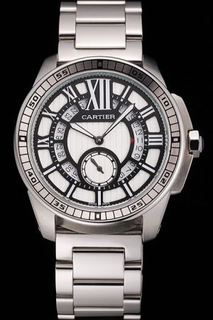 Cartier  SS Bracelet  Silver Tachymeter  Bezel 42 mm Watch KDT263 Gents Calibre