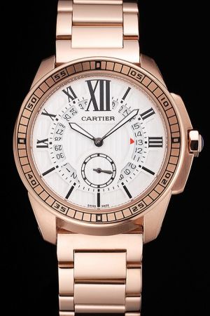 Cartier Calibre Boys  W7100047 Rose Gold Brecelet Watch KDT269 White Hands Round Date Dial