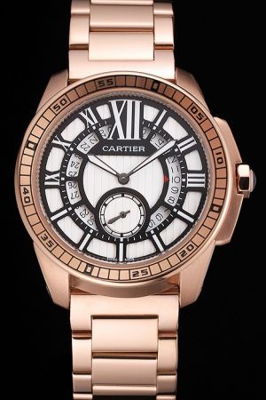 Cartier Rose Gold Case Calibre Dress Date 42mm Watch KDT268 S/steel Bracelet