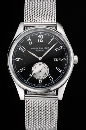 Rep PP Calatrava 40mm Black Dial Handwritten Arabic Marker Mesh Bracelet Watch