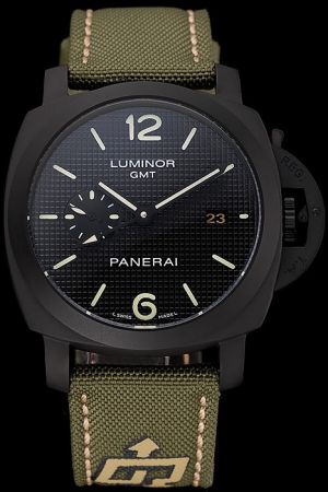 Panerai Luminor 1950 PAM00525 3 Days GMT Black Dial & Case Green Leather Strap Watch PN060