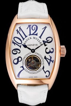 Franck Muller Crazy Hours 8880T 5860 Imperial White Leather Strap Rose Gold Bezel Watch Replica FM023