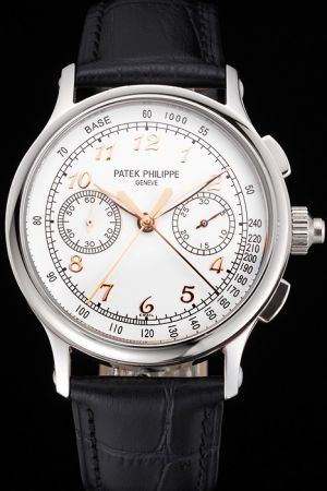 PP Chronograph Rose Gold Arabic Scale Two Sub-dials Double Second Hands Watch
