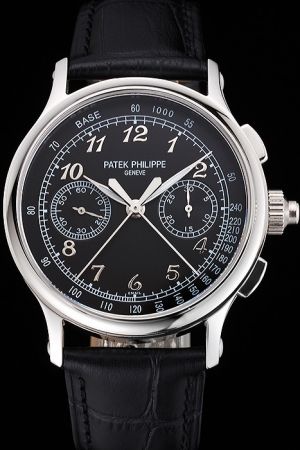 Swiss PP Chronograph Arabic Scale Two Sub-dials Double Second Hands Watch 5370P-001