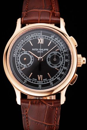 Swiss PP Chronograph Rose Gold Case Stick Roman Scale Pulsations Marker Watch 5370P-001