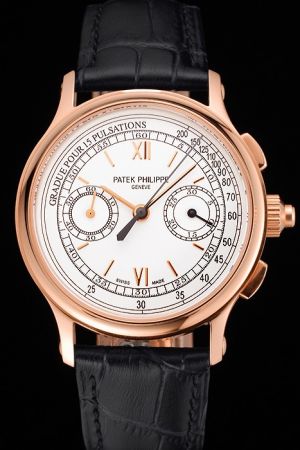 Swiss PP Grand Complication Chronograph Rose Gold Case Two Sub-dials Pulsations Marker Watch