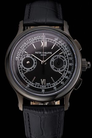 Swiss PP Grand Complication Chronograph Ion-plated Case Pulsations Marker Roman Stick Scale Watch