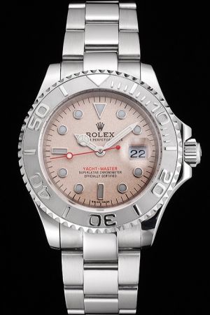 Fake Rolex Yachtmaster Rotatable Bezel Champagne Dial Luminous Markers Red Second Hands Stainless Steel Special Swiss Watch