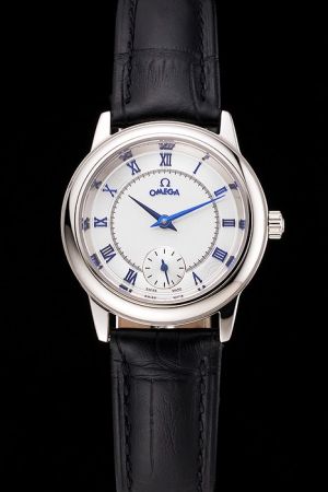 Women Omega De Ville Prestige Rotund Case White Concentric Dial Blue Roman Marker/Dauphine Pointer Watch