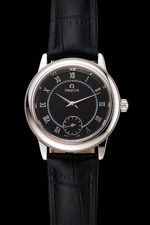 Omega De Ville Prestige Rounded Case Black Concentric Dial Roman Marker Dauphine Hand Second Sub-dial Lady Watch