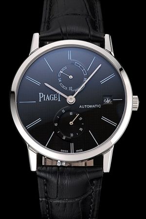 Men Piaget Altiplano Silver Case Black Dial Stick Hour Marker Two Hands Two Sub-dials Date Auto  Watch