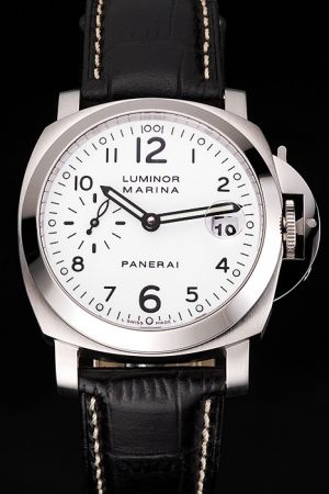 Panerai Luminor Marina PAM00499 White Dial Black Leather Strap Womens Swiss Clone Watch PN111