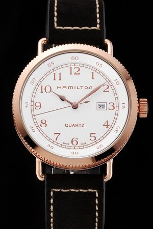 Hamilton Khaki Navy Pioneer Quartz H78215553 White Dial Gold Case Black Strap Watch New Collection HM005
