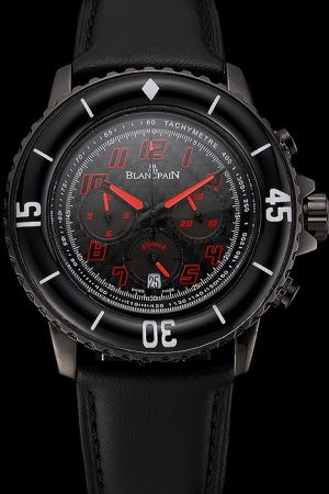 Blancpain 5785F-11D03-63A Speed Command Carbon Fiber Dial Red Markers Black Leather Strap Watch BP010