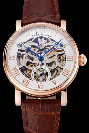 PP Grand Complications Rose Gold Case&Scale Skeleton Dial Blue Hands Watch