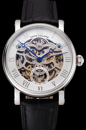 Rep PP Grand Complications White Skeleton Dial Roman Marker Blue Hands Watch