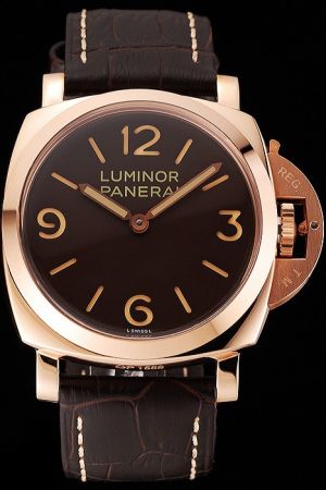 Panerai Luminor PAM00390 Swiss Rose Gold Case Leather Strap Mens Brown Automatic Watch PN102