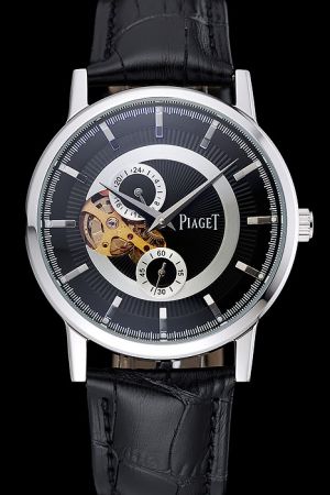 Fake Piaget Altiplano Silver Case/Marker/Pointers Black Threaded Dial Two Sub-dials One Intersecting Transparent sub-dial Men Watch