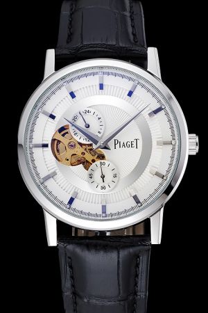 Men’s 41mm Piaget Altiplano Silver Case/Marker/Pointers White Threaded Dial Two Sub-dials One Intersecting Transparent Sub-dial Watch