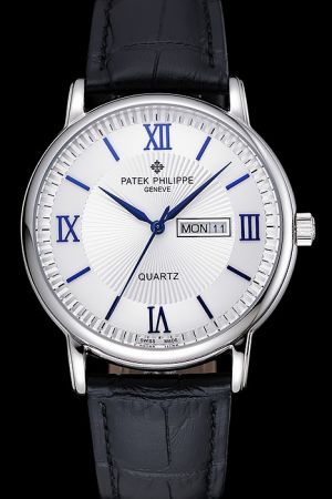 PP Calatrava Silver Dial With Plicated Pattern Blue Roman Stick Scale Watch
