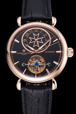 VC Traditionnelle Geneve Tourbillon Rose Gold Case/Marker/Pointers Black Dial Big Sub-dial With Arabic Scale Auto Watch