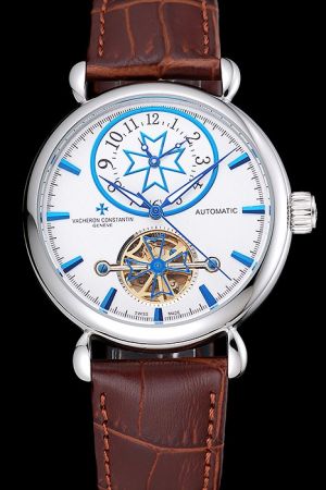 VC Traditionnelle Tourbillon White Dial Blue Stick Marker Big Sub-dial With Arabic Scale Luminous Pointer  Watch