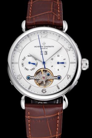 Rep VC Traditionnelle Tourbillon 41MM Arabic Stick Marker Two Sub-dials Morderne Hand Blue Second Hand Watch