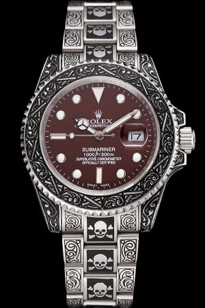 Swiss Rolex Submariner Brown Dial Luminous Index Black 3D Embossed Pattern SS Automatic Movement Replica Watch