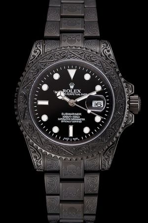 Swiss Made Rolex Submariner Black PVD Embossed Watch Body Black Dial Luminous Hour Marker/Mercedes Pointer Replica Date Watch