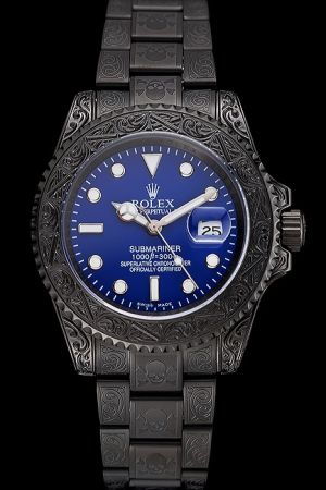 Rolex Submariner Black PVD Embossed Case/Bezel/Bracelet Blue Dial Luminous Mulriple Scale Mercedes Index  Swiss Watch Ref.116610