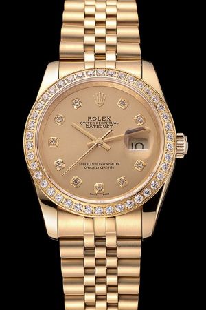 All Gold Rolex Datejust Diamonds Bezel/Marker Convex Lens Date Window Jubilee Bracelet Medium Size Men’s Automatic Watch
