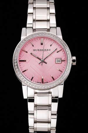 Burberry BU9109 Pink Dial Jewelry Bezel Stainless Steel Bracelet Watch Latest Limited Edition BU020