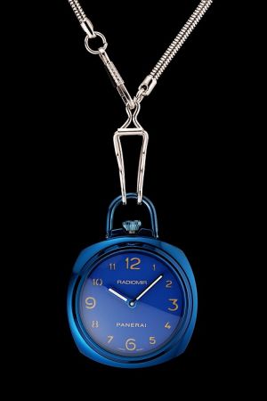 Swiss Panerai Radiomir Pocket Watch Blue Dial Blue Plated Case Stainless Steel Chain 1453741