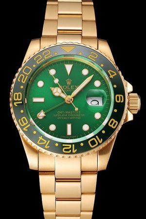 Swiss Rolex GMT Master II Gold Case/Pointer/Bracelet Green Bidirectional Rotatable Bezel Green Dial Luminous Hour Marker Auto Watch Ref.116718-LN-78208