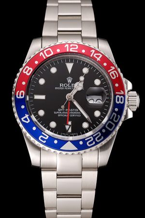 Rolex GMT Master II Red&Blue Rotatable Bezel Luminous Hour Marker Mercedes Hands With Red Index Steel Bracelet Date Casual Swiss Watch Ref.116719-BLRO