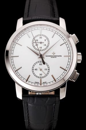 VC Patrimony Traditionnelle Chronograph Geneve Stainless Steel Case Stick Track Scale Dauphine Hands Lady Watch