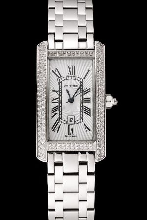 Cheap Cartier Tank Jewelry Diamond Set Business unisex Watch KDT219 Silver SS Bracelet