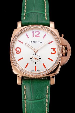 Panerai Radiomir PAM00574 White Dial Green Leather Strap Female Diamonds Fake Watch PN100