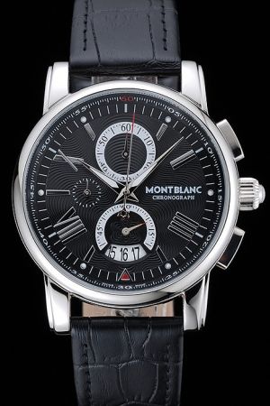 Montblanc Business Casual Black Dial Black Leather Strap Good Reviews Chronograph Date Watch MO032