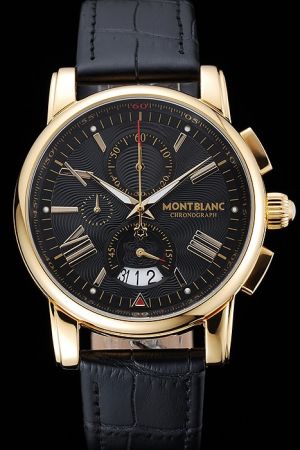 Montblanc Chronograph Yellow Gold Case Black Dial Black Leather Strap Low Price  Watch MO033