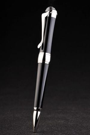 MontBlanc Silver Ring Black Enamel Retractable Ballpoint Pen High Quality Classic Version Luxury PE078