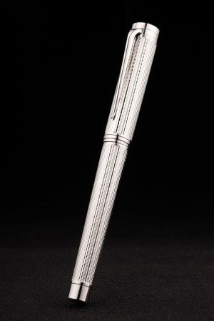 Bvlgari Silver Grooved Premium Ballpoint Pen Stainless Steel Fine Lustrous Gift Pens For Sale PE006