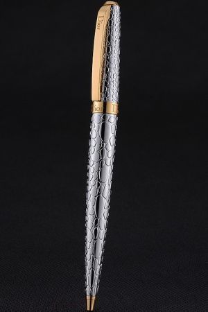 Christian Dior Gold Rimmed Fully Embossed Silver Ballpoint Pen Fashion Patterns Personalized PE033