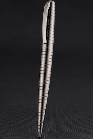 Christian Dior Silver Grey Horizontal Grooving Ballpoint Pen Solid Body Sophisticated Luxury Gift PE039