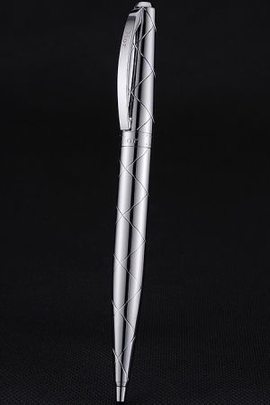 Christian Dior Chequer Engraving Silver Metallic Ballpoint Pen Replica Chrome Finish Refill Types PE042