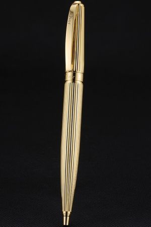 Christian Dior Vertical Engraving Gold Colored Retractable Ballpoint Pen Durable Limited Edition PE043