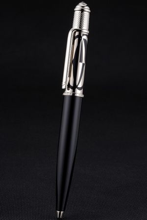 Cartier Unique Design Black And Silver Cap Black Barrel Ballpoint Pen Silver Tip Timeless Aesthetic PE047