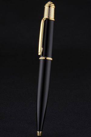 Cartier Black Ballpoint Pen Gold Decorated Stunning Finish Promotion Anniversaries Celebrates PE049
