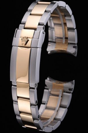 Rolex Plated Yellow Gold Stainless Steel Two-tone Bracelet with Safety Fold Over Clasp