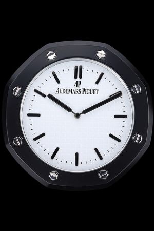 Audemars Piguet Black Octagon Screws Border White Wall Clock Waffle Textured Face Black Markers WC008